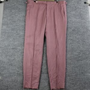 Frere Pant Men 43 Trouser Pink Check Wool Pleated Side Adjusters Luxury Retro